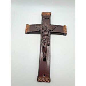 Metal Crucifix Brown with copper coloured floral hightlights Fair Vintage VTG